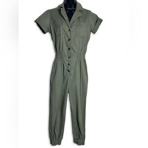 NO BOUNDARIES Women's Short Sleeved Button Front Jumpsuit